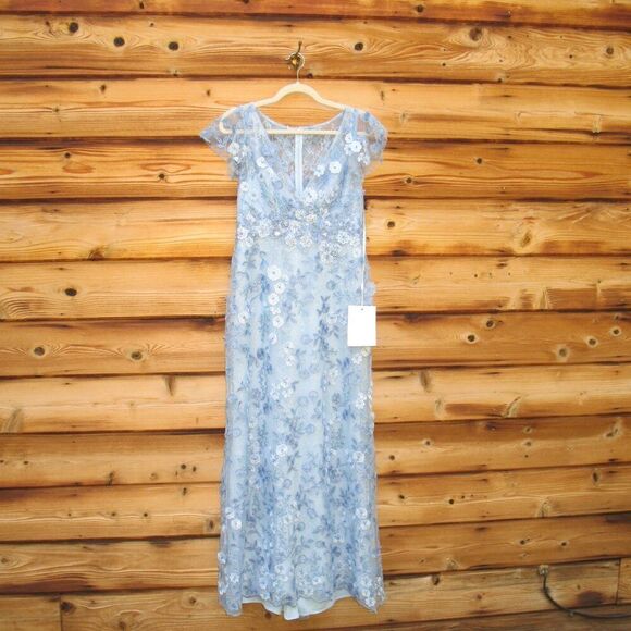 MAC DUGGAL 68192 Blue Embroidered Applique Wrap Over Flutter Sleeve Gown - Picture 6 of 14